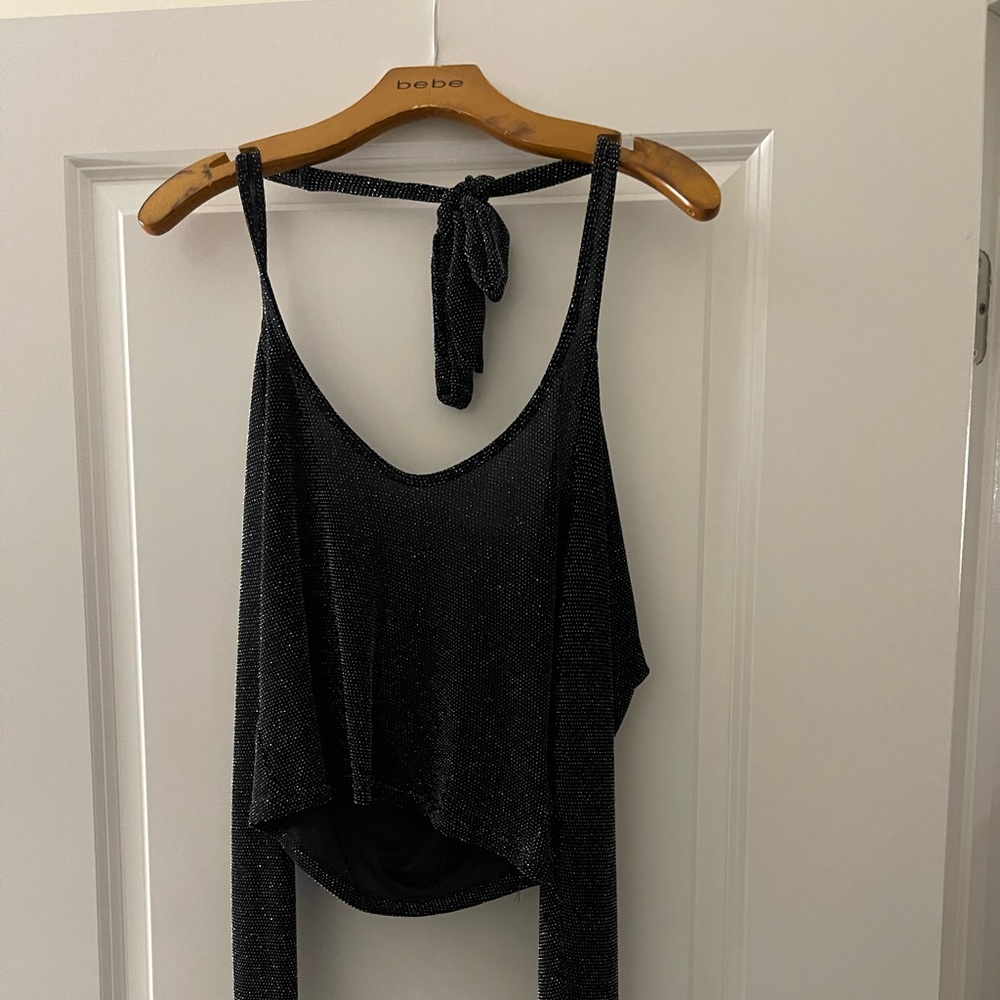 Black And Glitter Cold Shoulder Crop Top